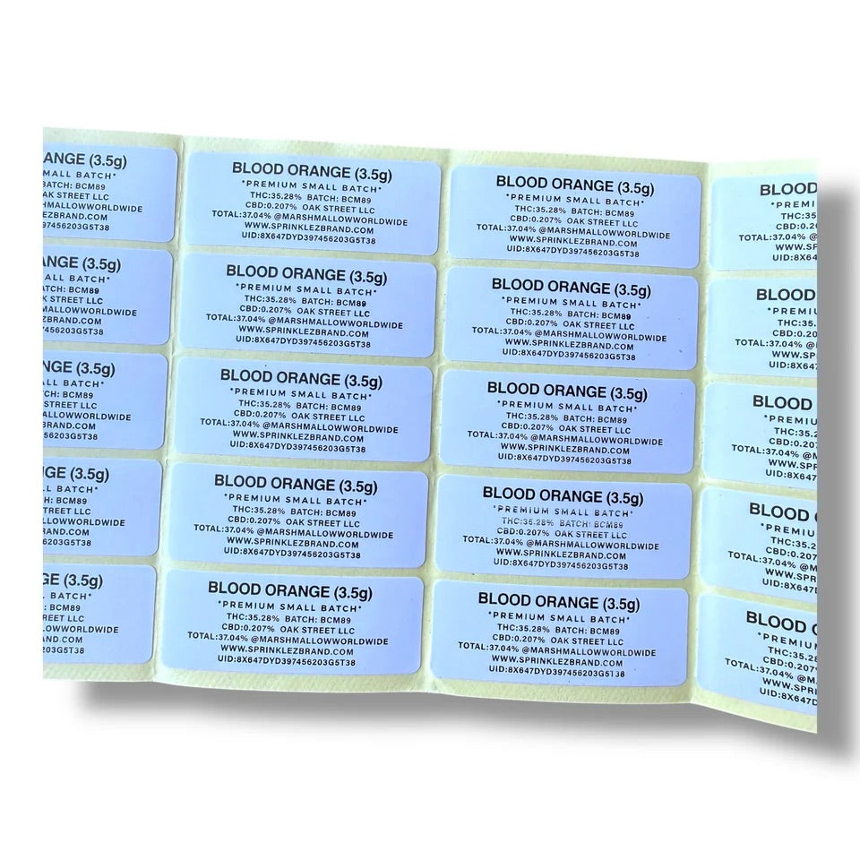 Blood Orange Marshmallow Mylar Bags 3.5G -With stickers and labels