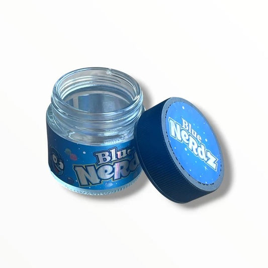 Blue Nerdz 3.5g Glass Jars with Holographic Sticker Label
