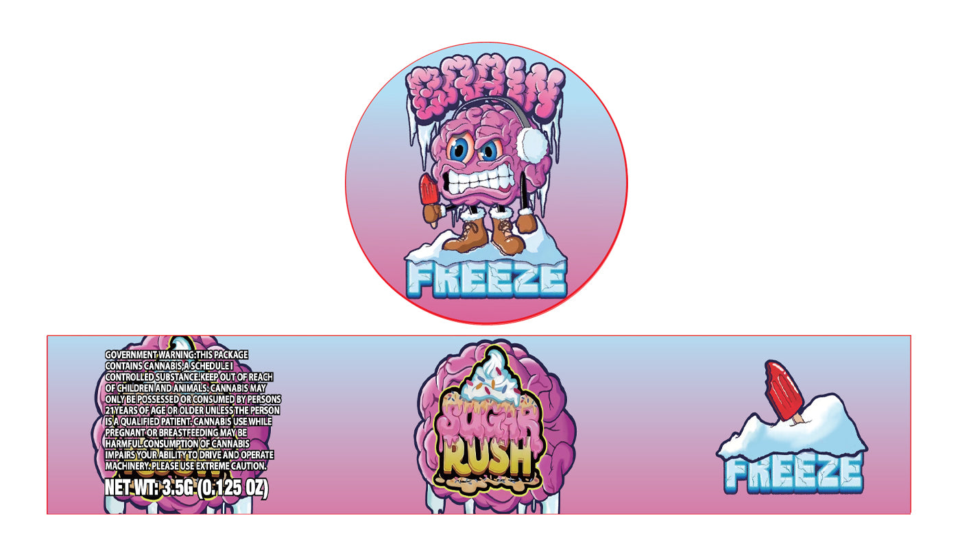 Brain Freez Sugar Rush 3.5g Glass Jar Holographic Labeling/Stickers Only