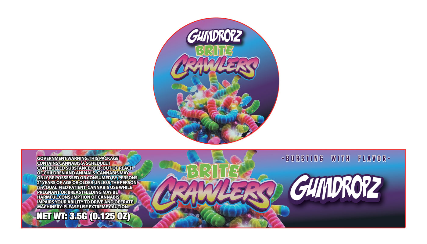 Gumdropz Brite Crawlerz 3.5g Glass Jar Holographic Labeling/Stickers