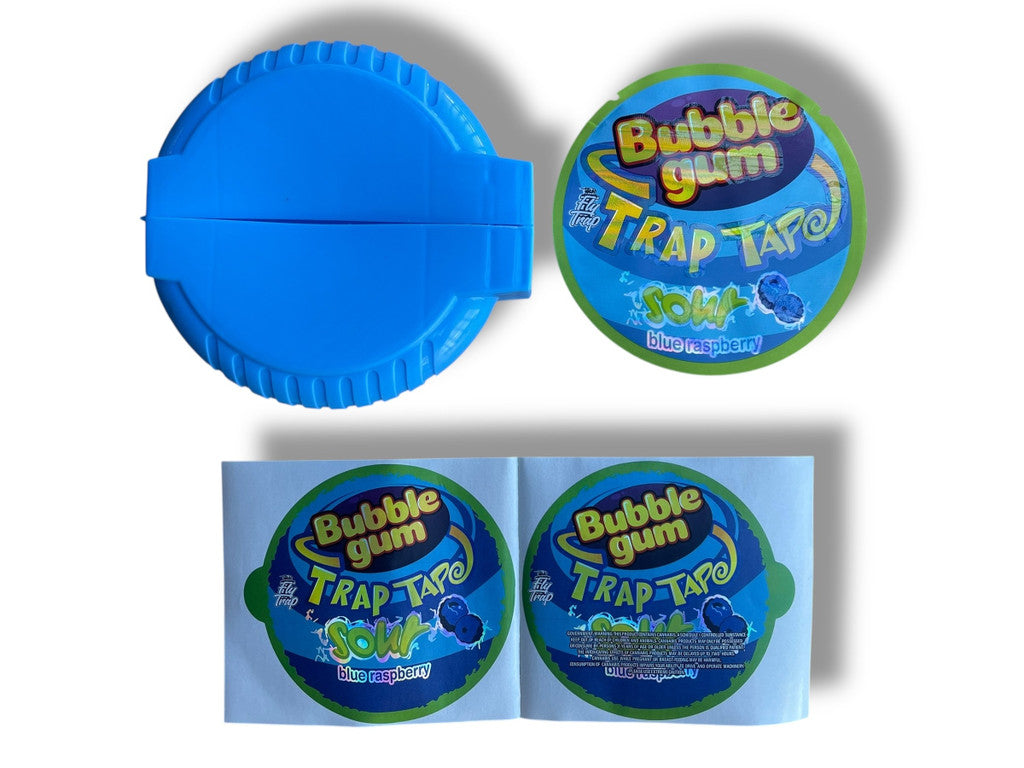 Bubble Gum Trap Tape Sour Blue Raspberry 3.5g Plastic Containers