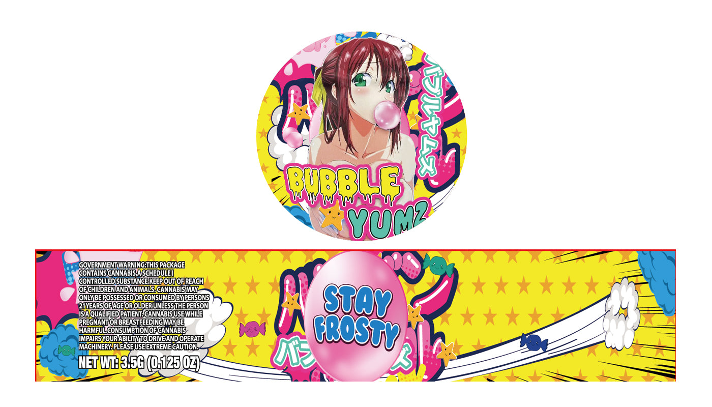 Bubble Yumz Stay Frosty 3.5g Glass Jar Holographic Labeling/Stickers Only