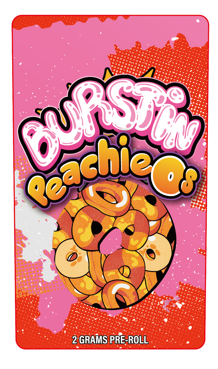 Burstin Peachio's 2 Gram Pre-Roll Holographic Labeling/Stickers Only