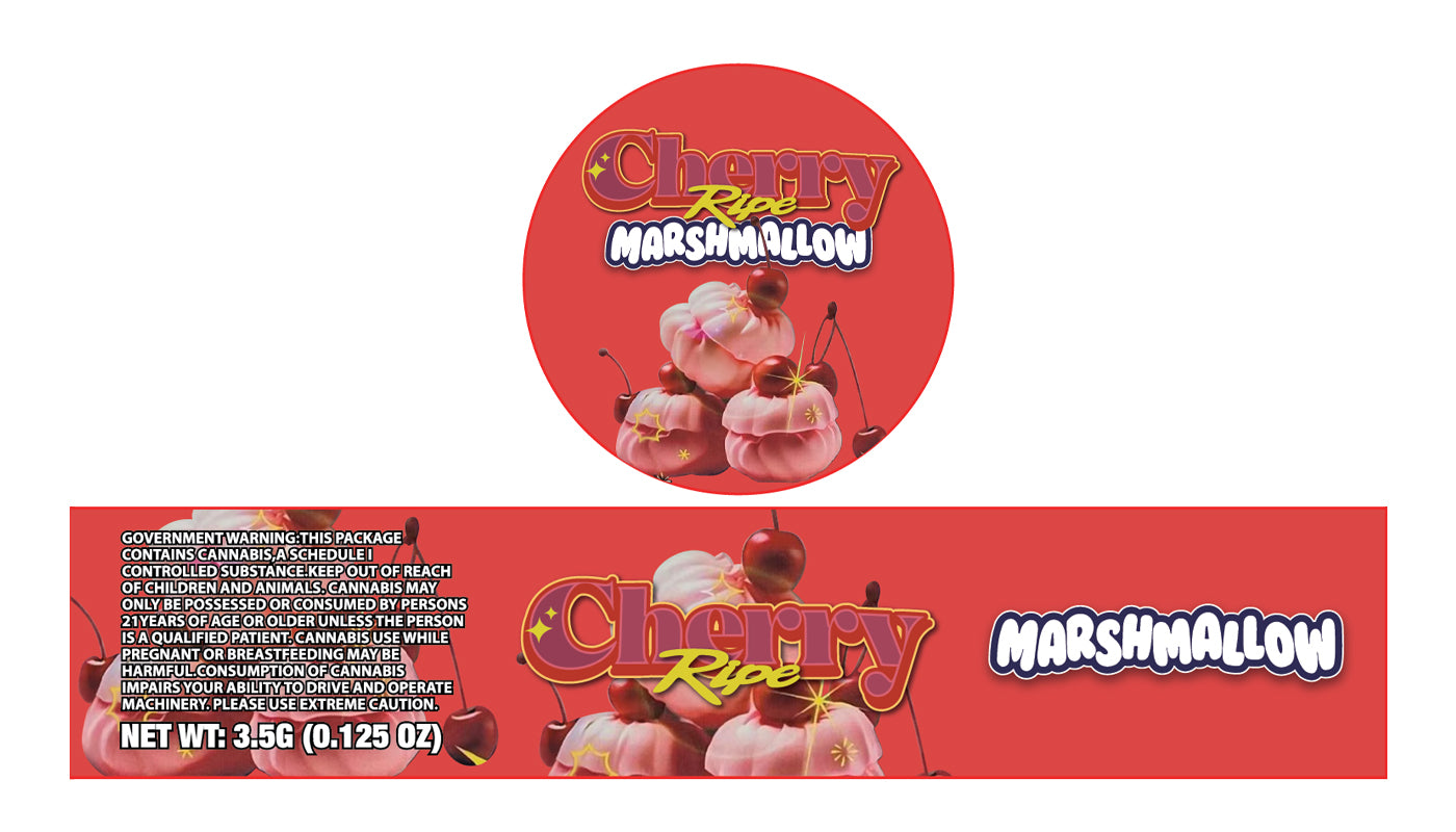 Cherry Ripe Marshmallow 3.5g Glass Jar Holographic Labeling/Stickers Only