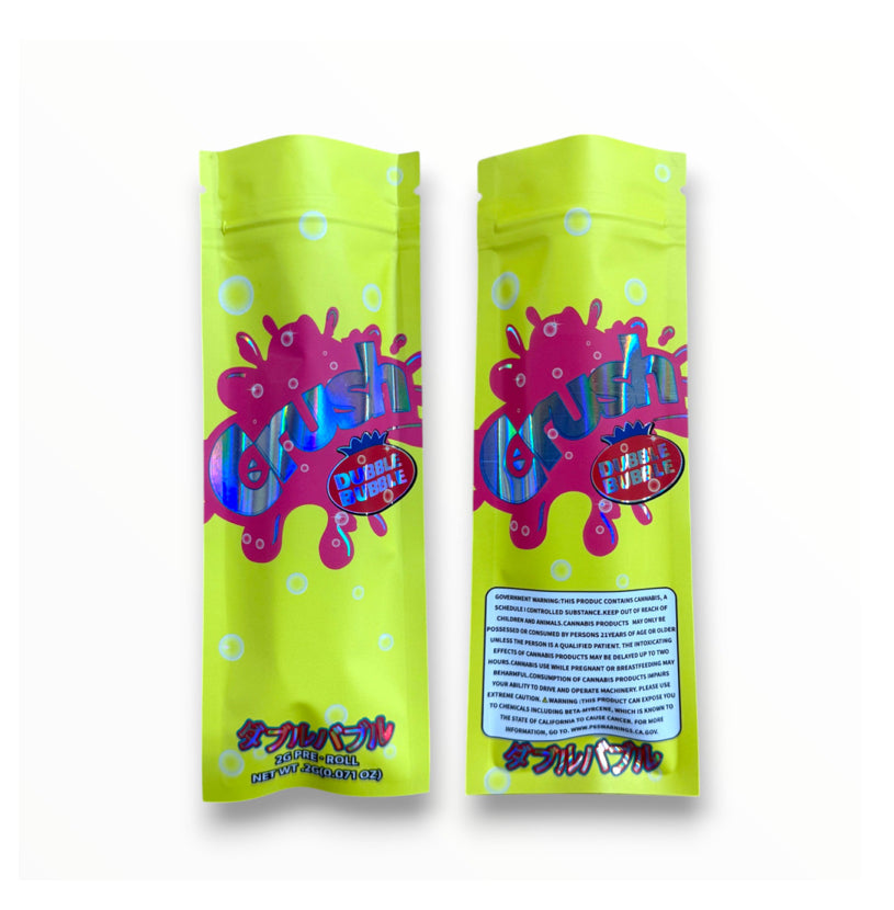 Crush Dubble Bubble 2 Gram Pre Roll Packaging Net Wt. 2g(0.071oz) Holographic