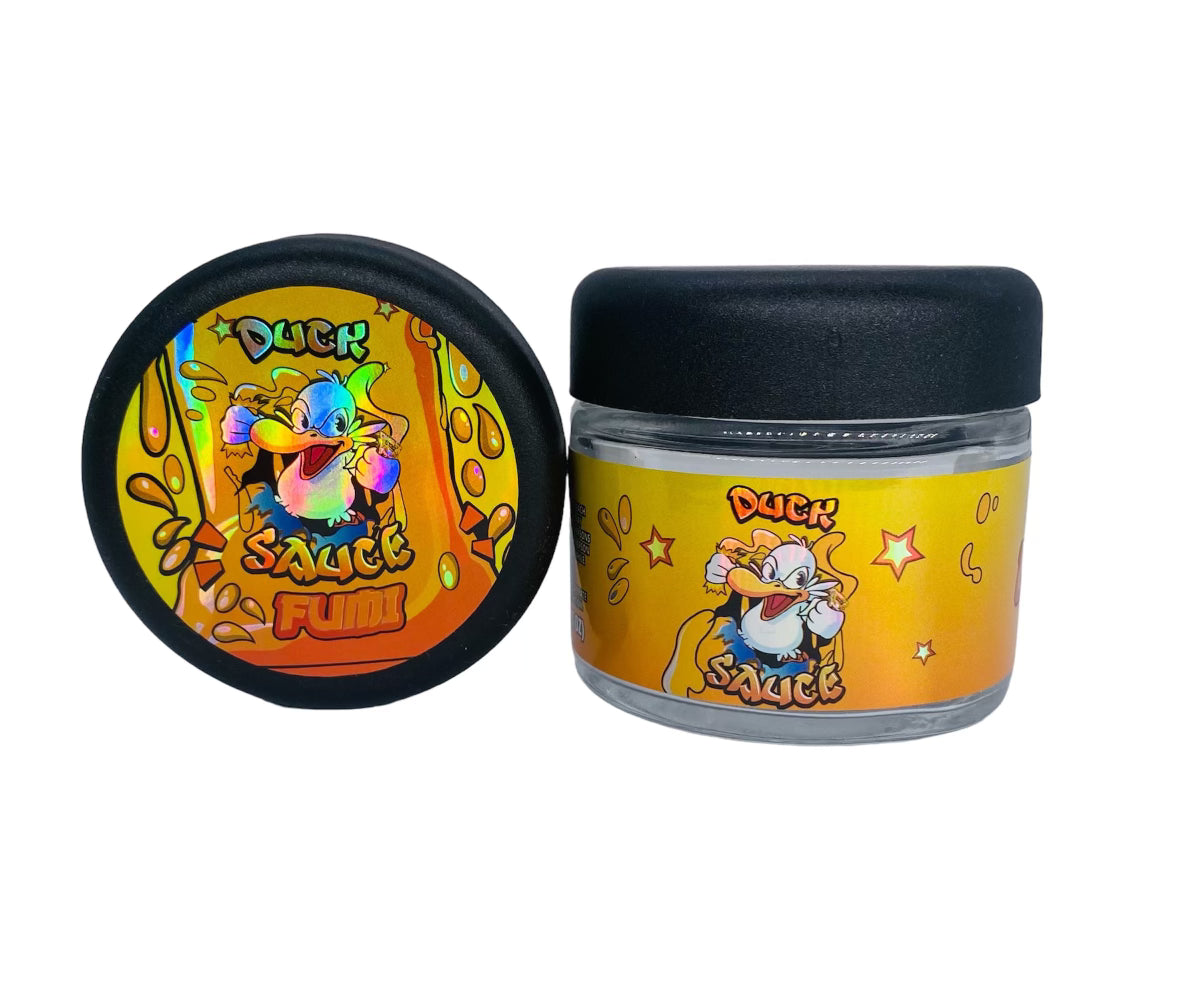 Duck Sauce 3.5g Glass Jars with Holographic Sticker labels Child Resistant jar