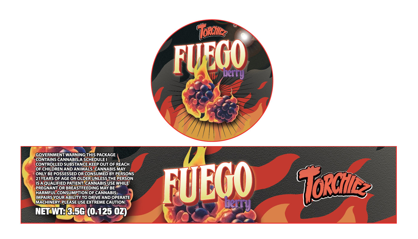 Fuego berry 3.5g Glass Jar Holographic Labeling/Stickers