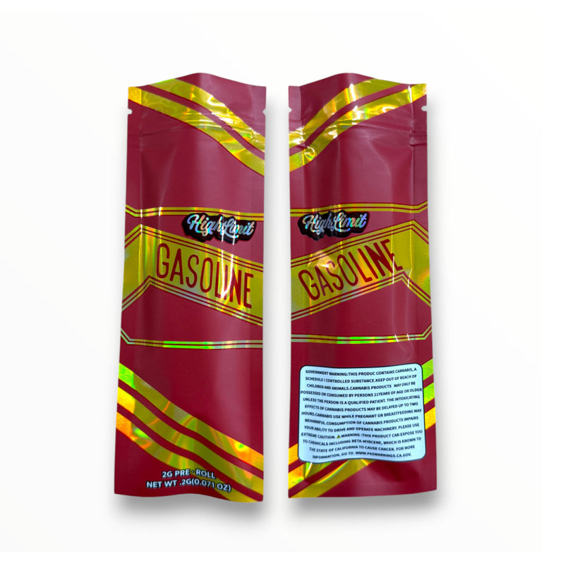Gasoline High Limit 2 Gram Pre Roll Packaging Net Wt. 2g(0.071oz) Holographic