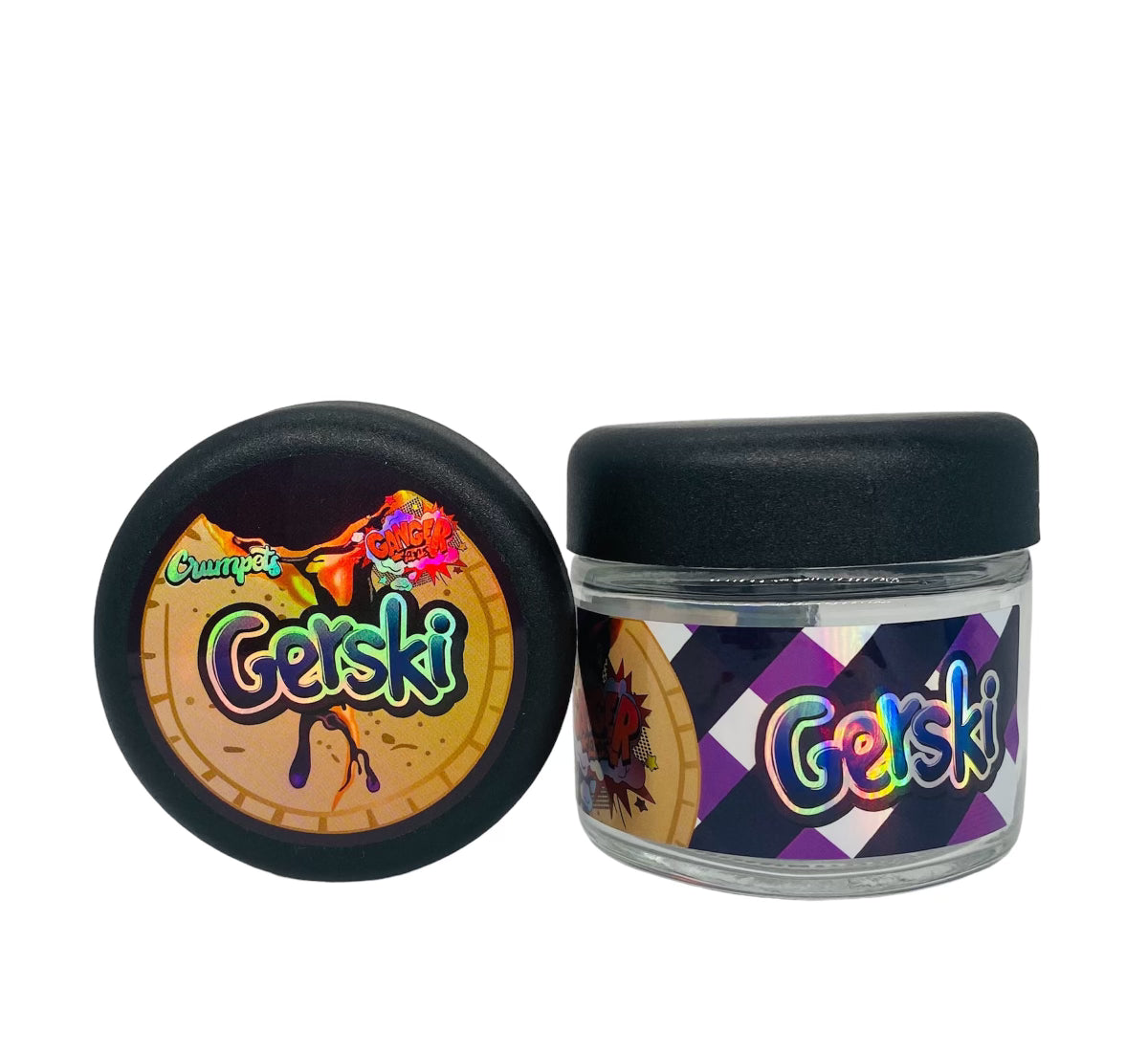 Gerski 3.5g Glass Jars with Holographic Sticker labels Child Resistant jar