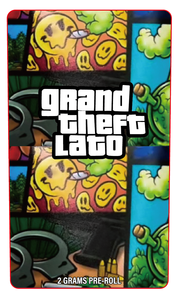 Grand Theft Lato 2 Gram Pre-Roll Holographic Labeling/Stickers Only