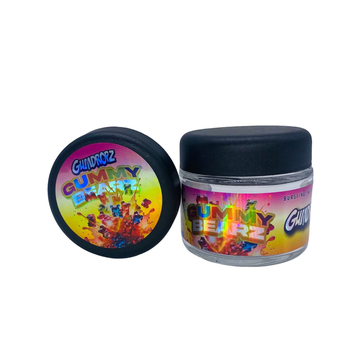 Gummy Bearz 3.5g Glass Jars with Holographic Sticker labels Child Resistant jar