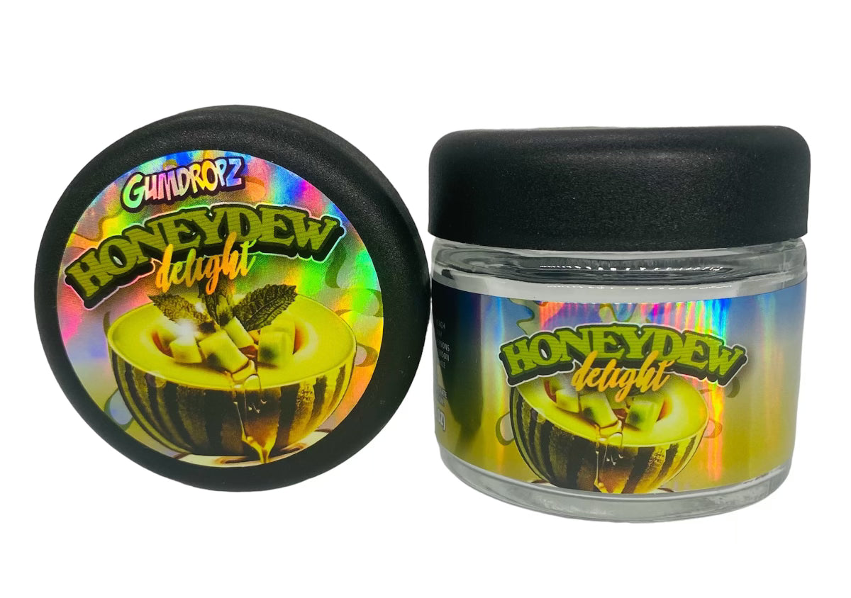 Honeydew Delight 3.5g Glass Jars with Sticker labels Child Resistant jar