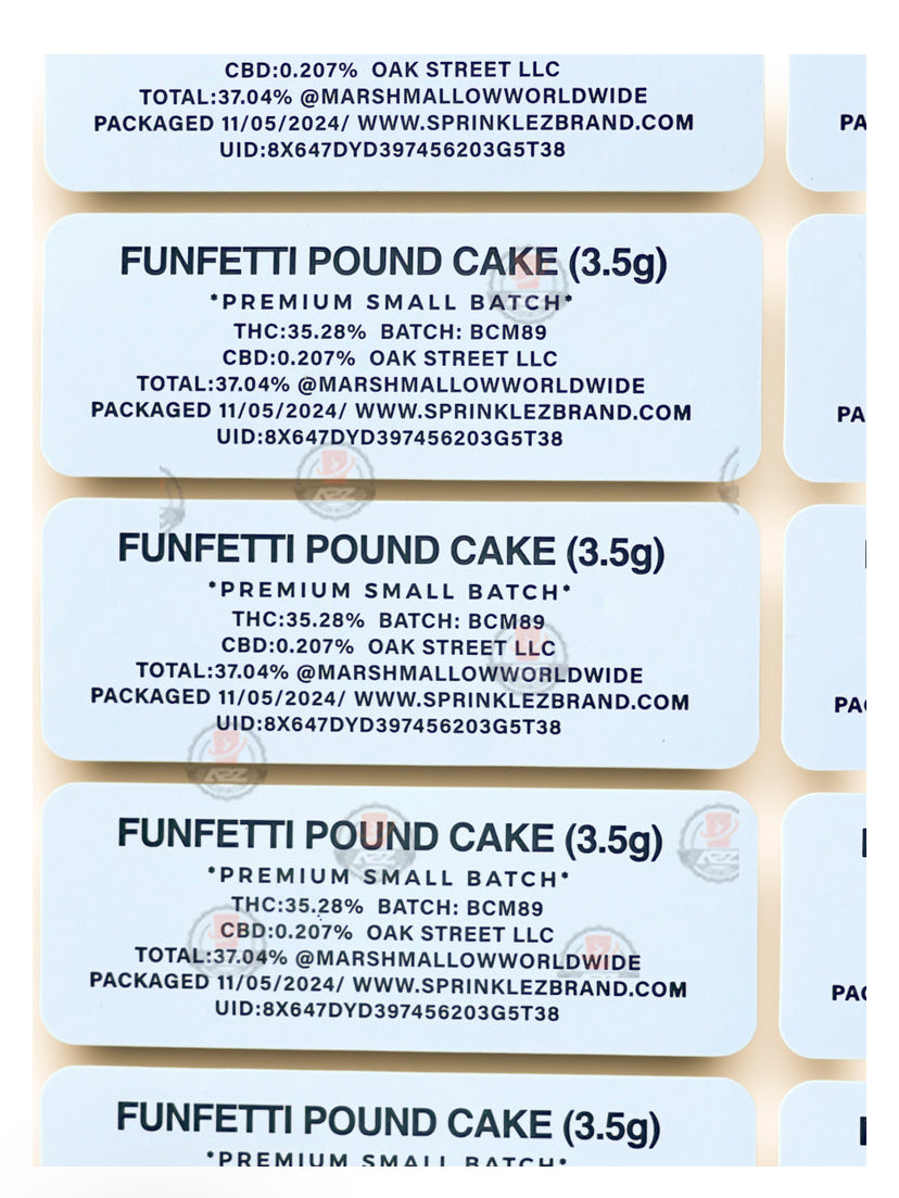 Sprinklez Funfetti Pound Cake 3.5G Mylar Bags -With stickers and label