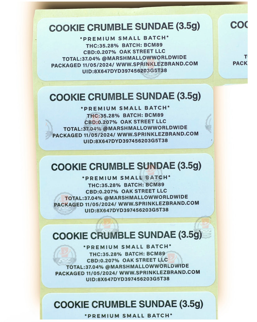 Sprinklez Cookie Crumble Sundae 3.5G Mylar Bags -With stickers and label