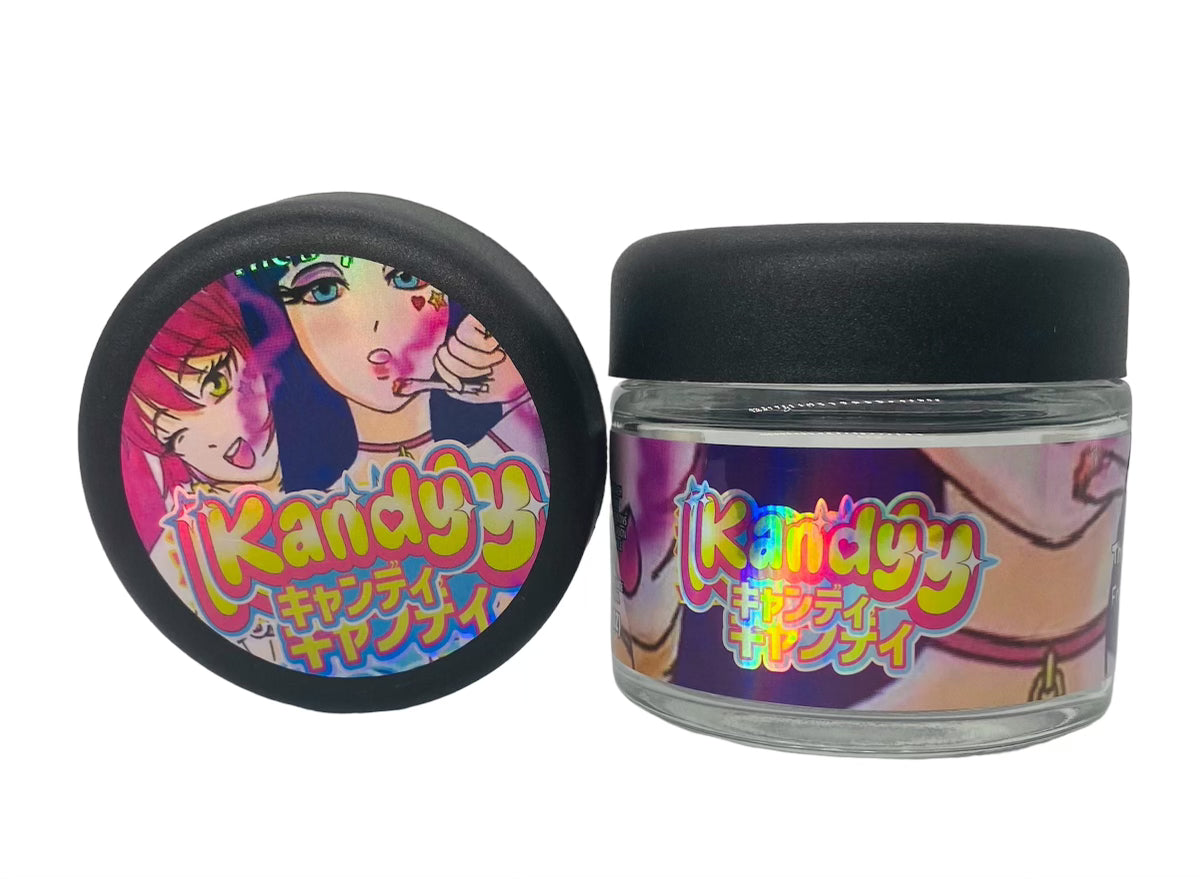 Kandy 3.5g Glass Jars with Sticker labels Child Resistant jar