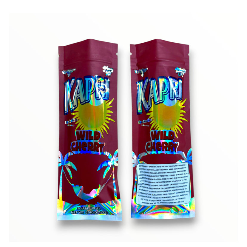 Kapri Wild Cherry 2 Gram Pre Roll Packaging Net Wt. 2g(0.071oz) Holographic High Tolerance Jokes Up