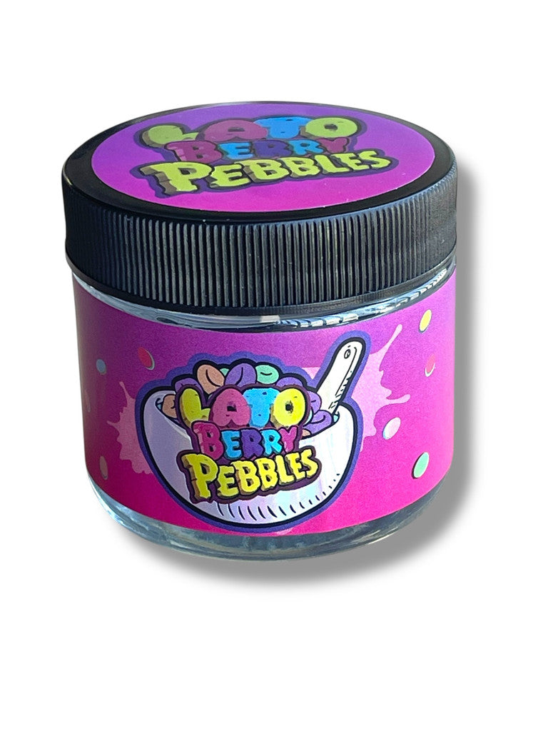 Lato Berry Pebbles 3.5g Glass Jars with Holographic Stickers Child Resistant jar