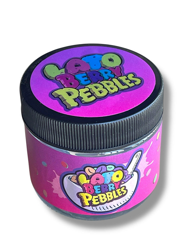 Lato Berry Pebbles 3.5g Glass Jars with Holographic Stickers Child Resistant jars