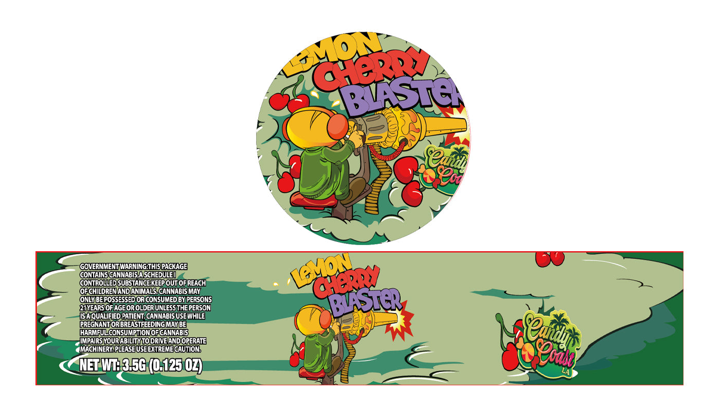 Lemon Cherry Blaster 3.5g Glass Jar Holographic Labeling/Stickers Only