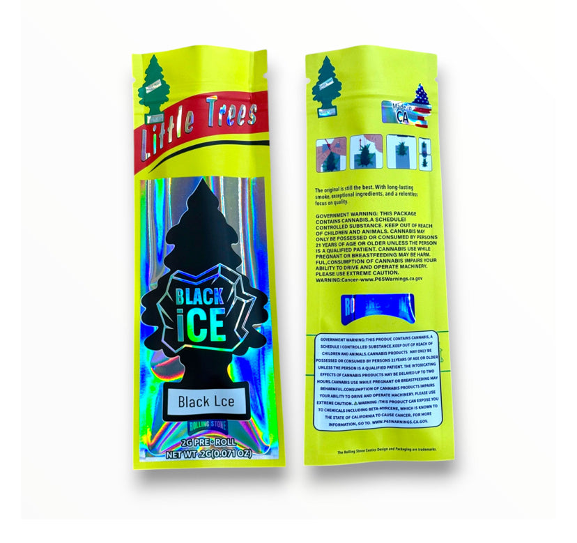 Little Trees Black Ice 2 Gram Pre Roll Packaging Net Wt. 2g(0.071oz) Holographic