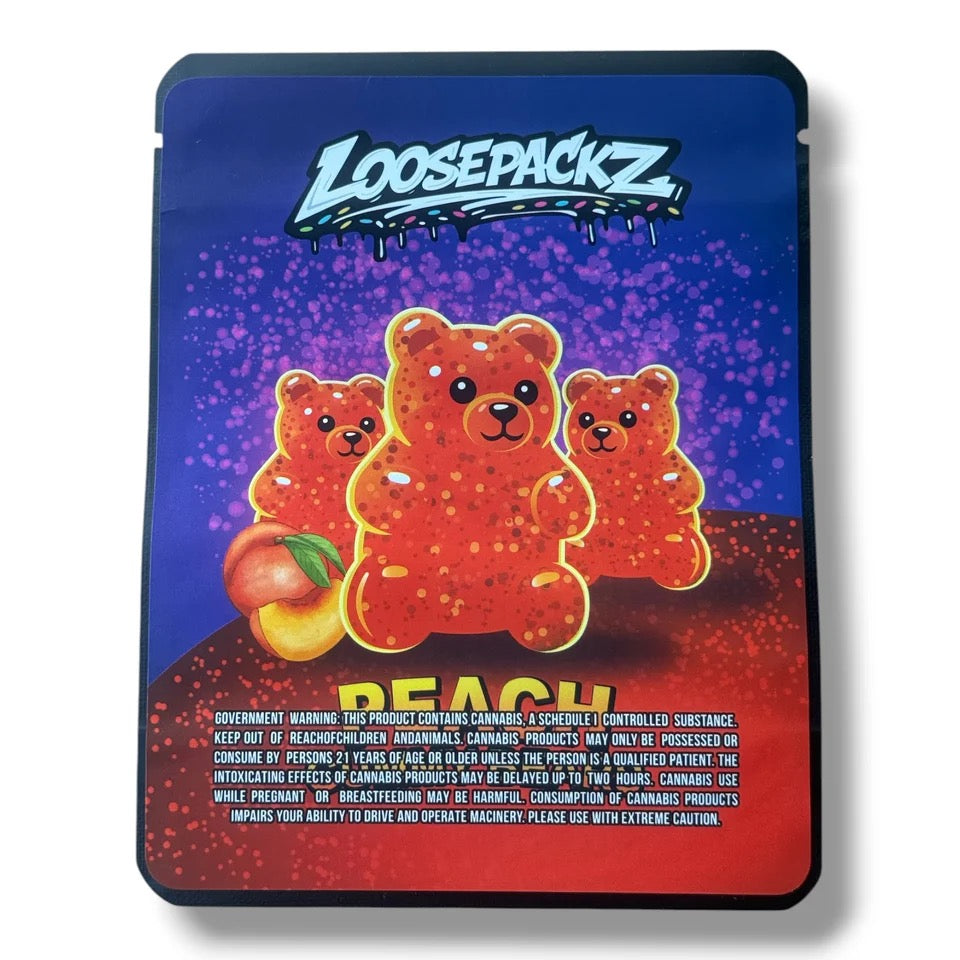 Loosepackz Peach Gummy Bears (Soft Sticker) Mylar Bag 3.5 G