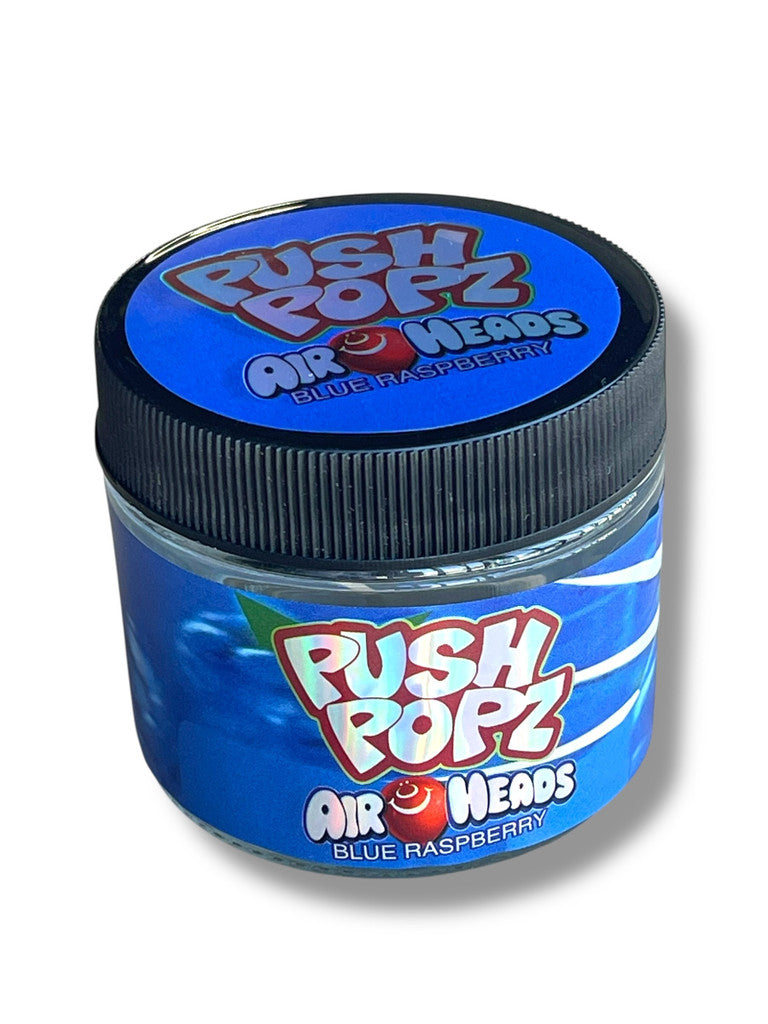 Push Pop Air heads Blue Raspberry 3.5g Glass Jars with Holographic Stickers Child Resistant jar