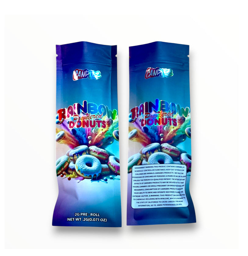 Rainbow Powdered Donuts 2 Gram Pre Roll Packaging Net Wt. 2g(0.071oz) Holographic