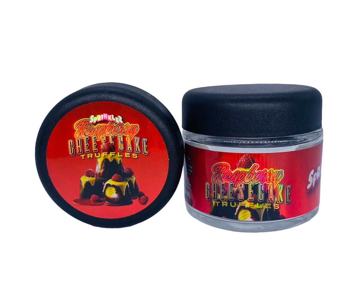 Raspberry Cheesecake Trufflez 3.5g Glass Jars with Sticker labels Child Resistant jar