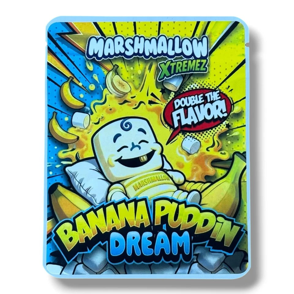 SPRINKLEZ MARSHMALLOW BANANA PUDDIN DREAM 3.5G MYLAR STICKER BAGS WITH STICKERS AND LABEL
