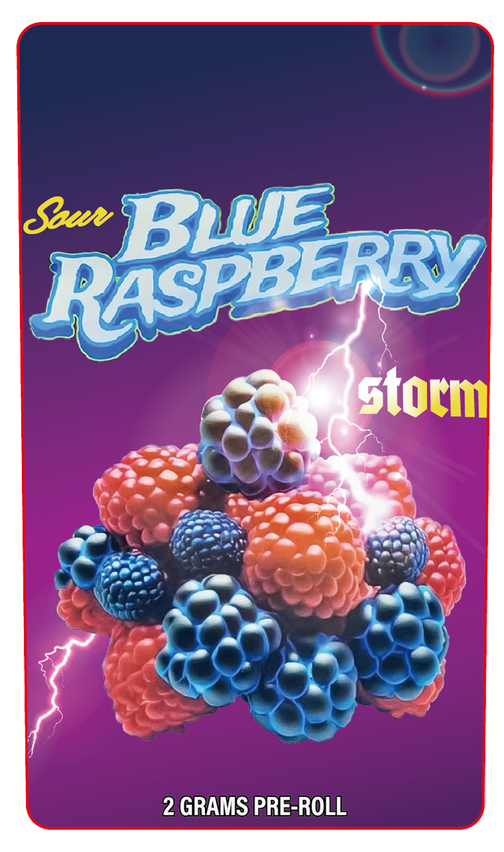 Sour Blue Raspberry Storm 2 Gram Pre-Roll Holographic Labeling/Stickers Only