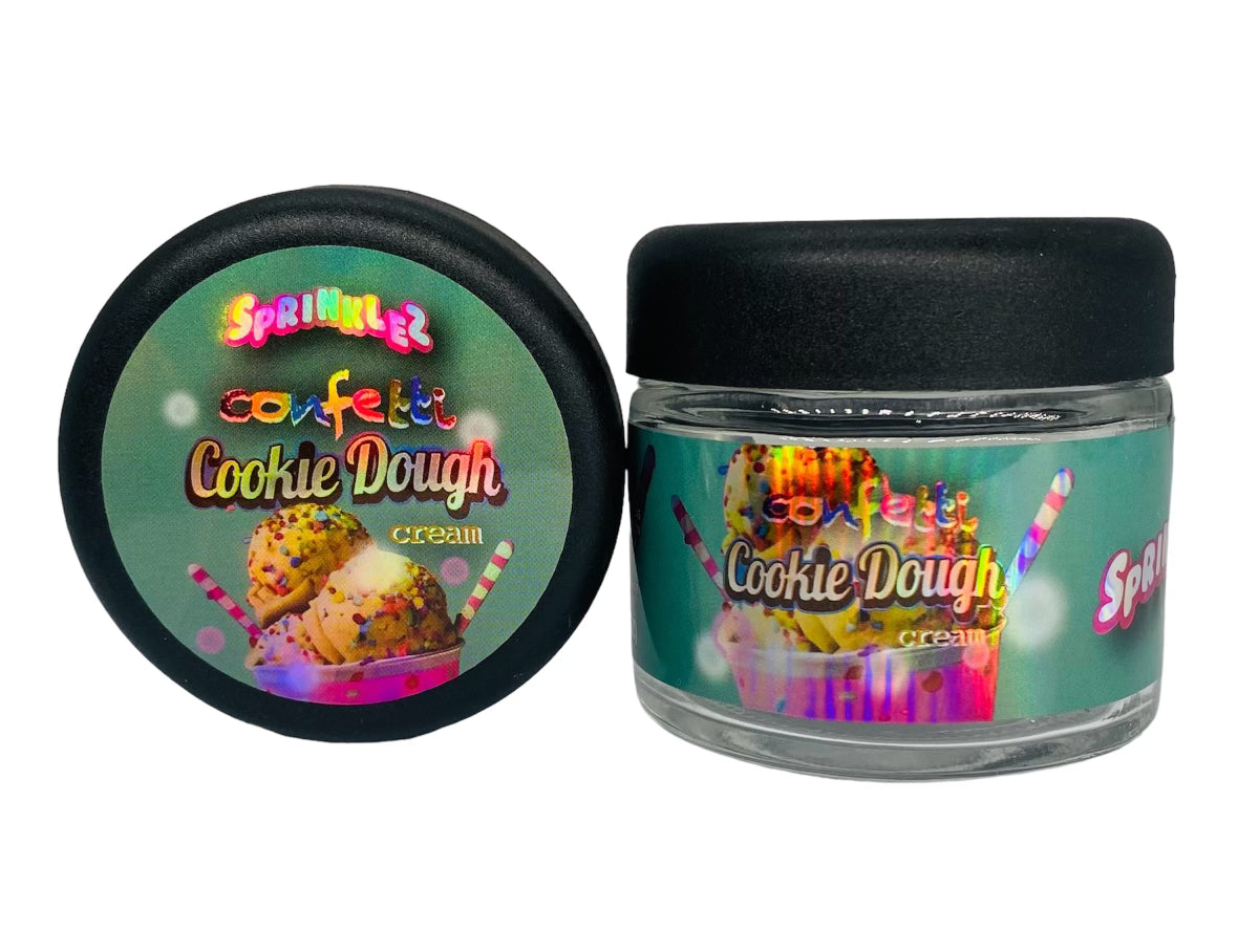 Sprinkelz Confetti Cookie Dough Cream 3.5g Glass Jars with Holographic Sticker labels Child Resistant jar