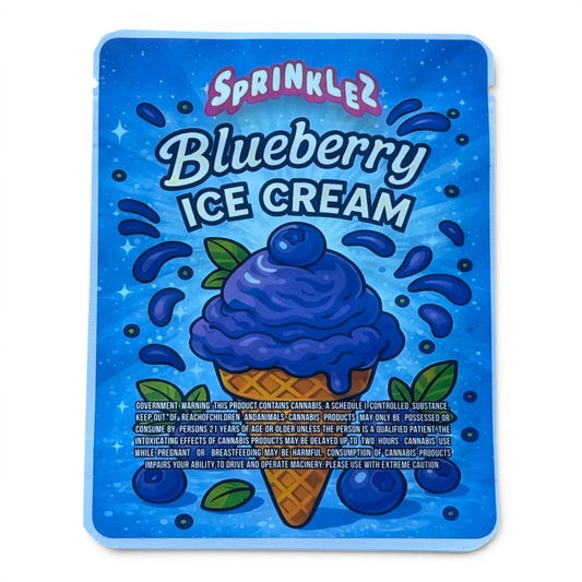 Sprinkles Blueberry Ice Cream (Soft Sticker) With Stickers and Labels Mylar Bag 3.5 G
