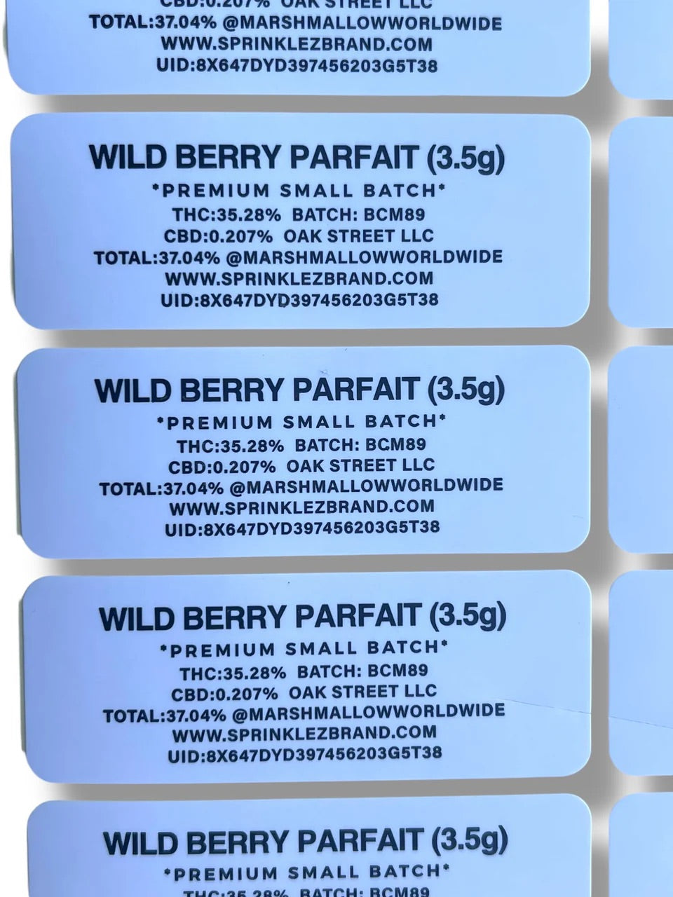 Sprinkles Wild Berry Parfait 3.5G Mylar Bags With stickers and label