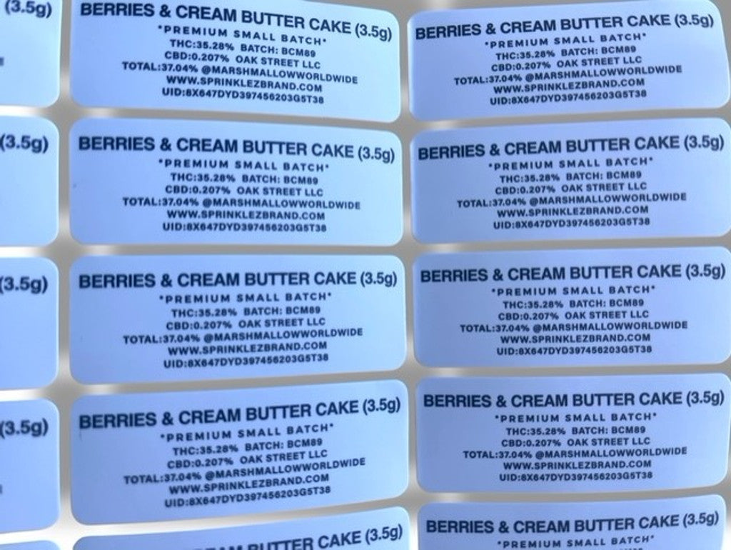 Sprinklez Berries & Cream Butte Cake 3.5G Mylar Bags With stickers and label