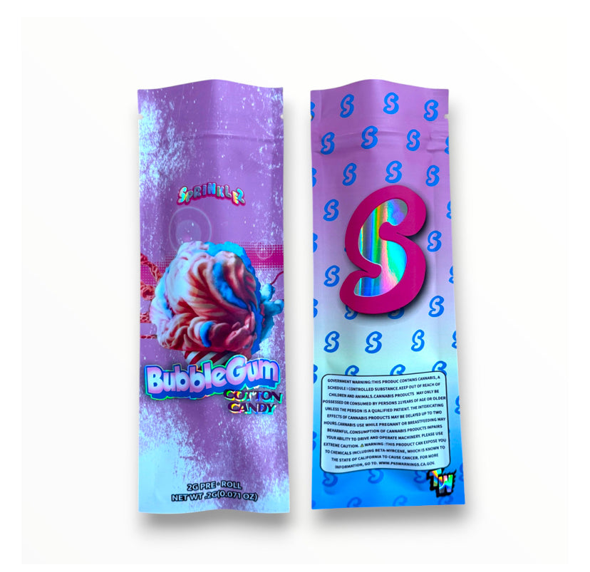 Sprinklez Bubblegum Cotton Candy 2 Gram Pre Roll Packaging Net Wt. 2g(0.071oz) Holographic