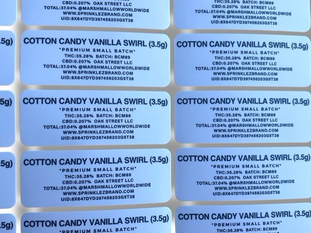 Sprinklez Cotton Candy Vanilla Swirl 3.5G Mylar Bags With stickers and labels