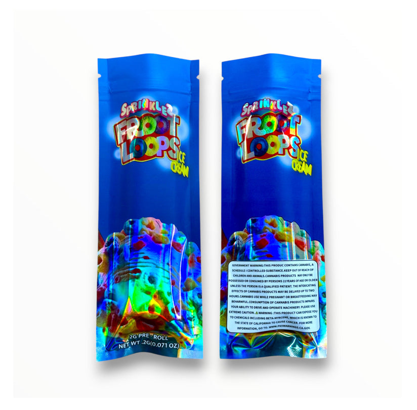 Sprinklez Froot Loops Ice Cream 2 Gram Pre Roll Packaging Net Wt. 2g(0.071oz) Holographic