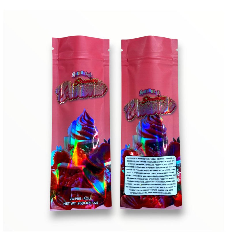 Sprinklez Strawberry Brownie 2 Gram Pre Roll Packaging Net Wt. 2g(0.071oz) Holographic