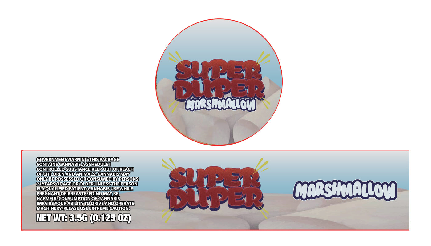 Super Duper Marshmallow 3.5g Glass Jar Holographic Labeling/Stickers Only