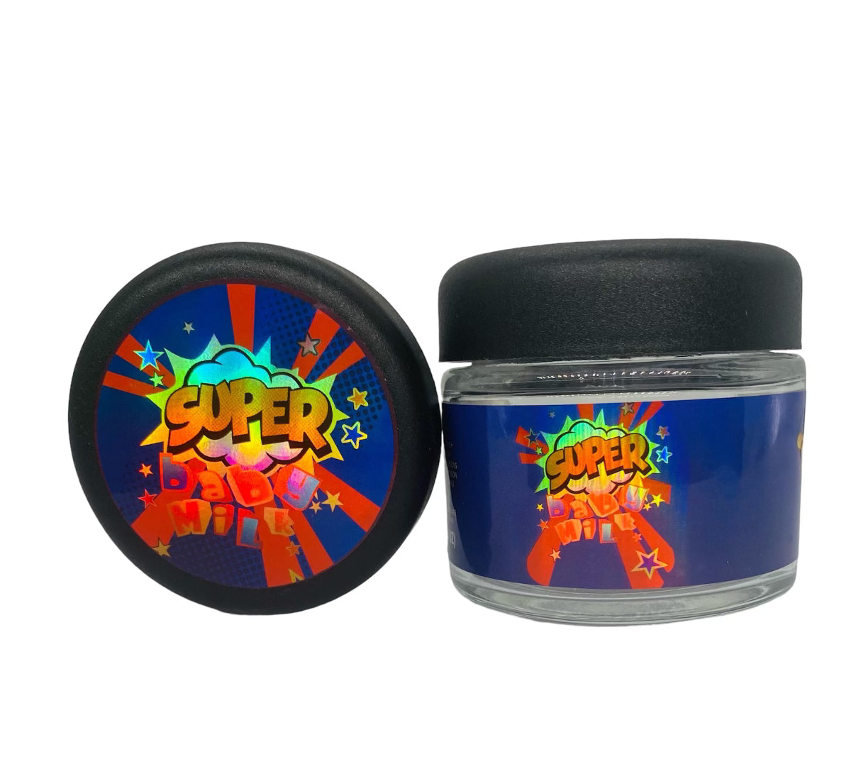 Super Baby Milk 3.5g Glass Jars with Sticker labels Child Resistant jar