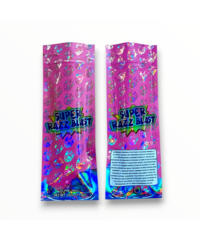 Super Razz Blast 2 Gram Pre Roll Packaging Net Wt. 2g(0.071oz) Holographic