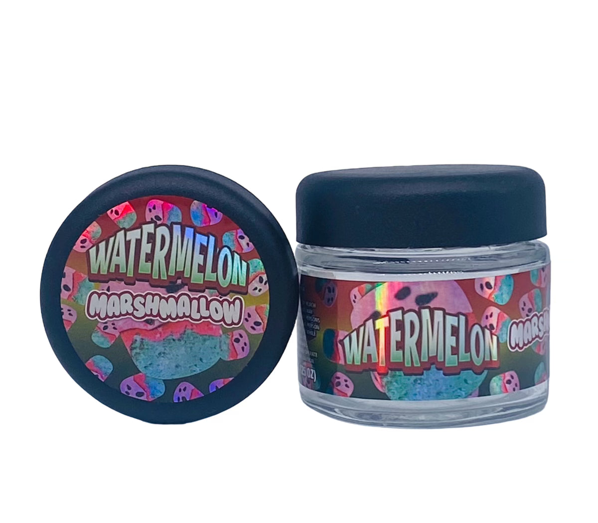 Watermelon Marshmallow 3.5g Glass Jars with Sticker labels Child Resistant jar