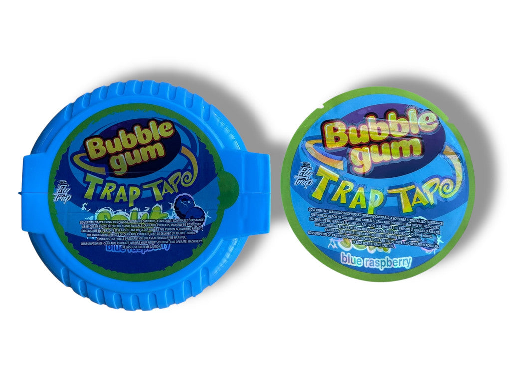 Bubble Gum Trap Tape Sour Blue Raspberry 3.5g Plastic Container