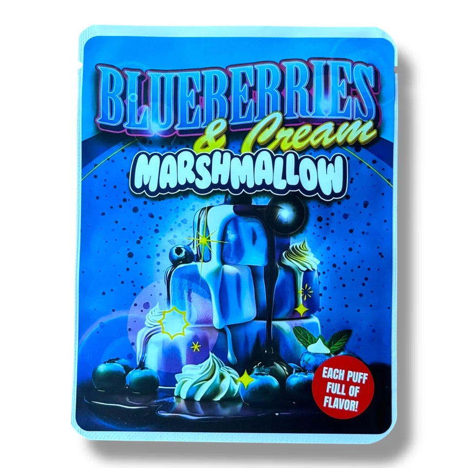 Blueberries and Cream Marshmallow Mylar  Bags 3.5G -With stickers and label