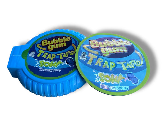 Bubble Gum Trap Tape Sour Blue Raspberry 3.5g Plastic Container