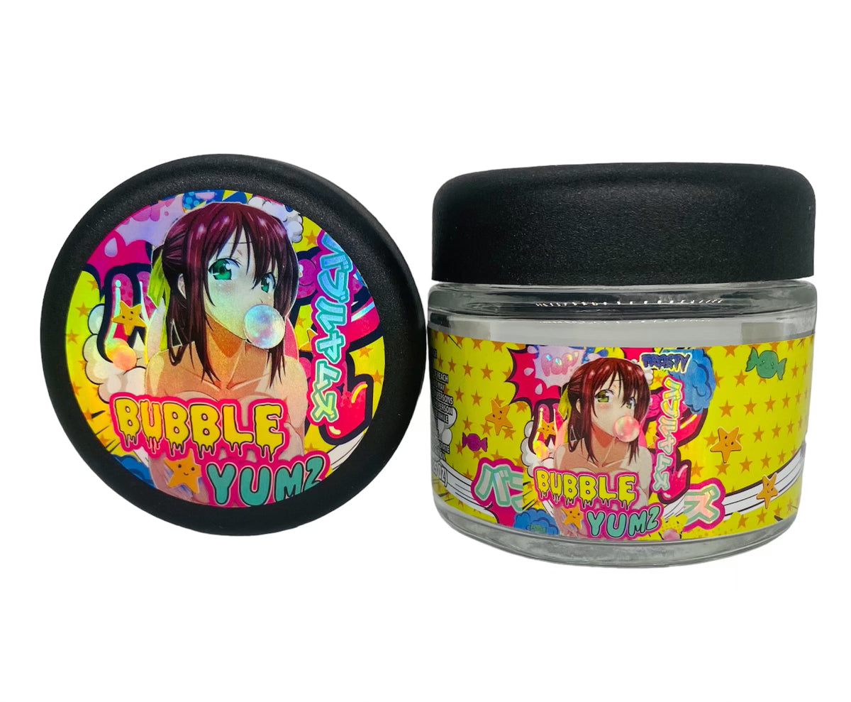 Bubble Yumz 3.5g Glass Jars with Sticker labels Child Resistant jar 