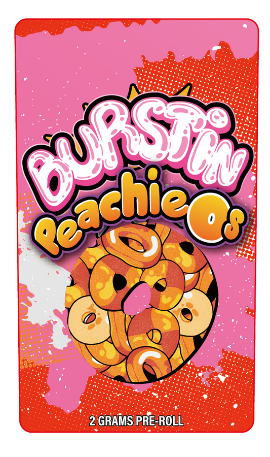 Burstin Peachio's 2 Gram Pre-Roll Holographic Labeling/Stickers Only