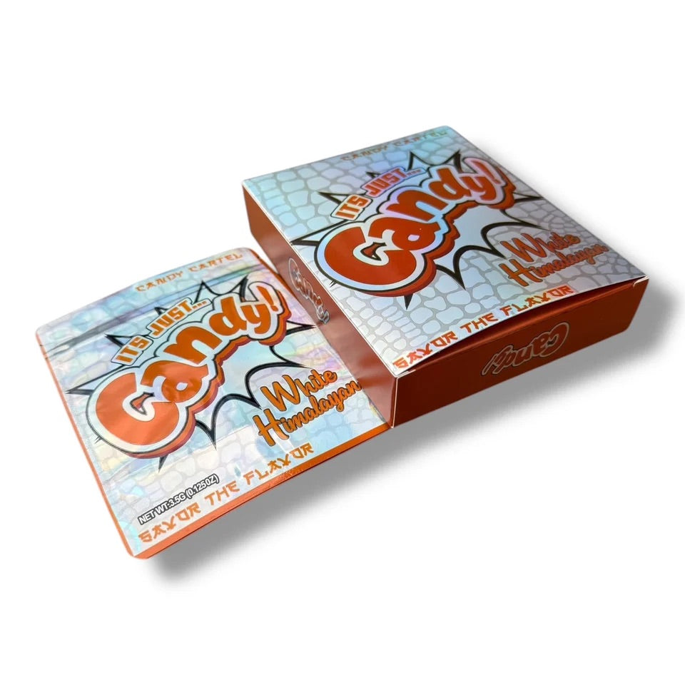 Candy White Himalayan Mylar Bag with Box 3.5 Grams