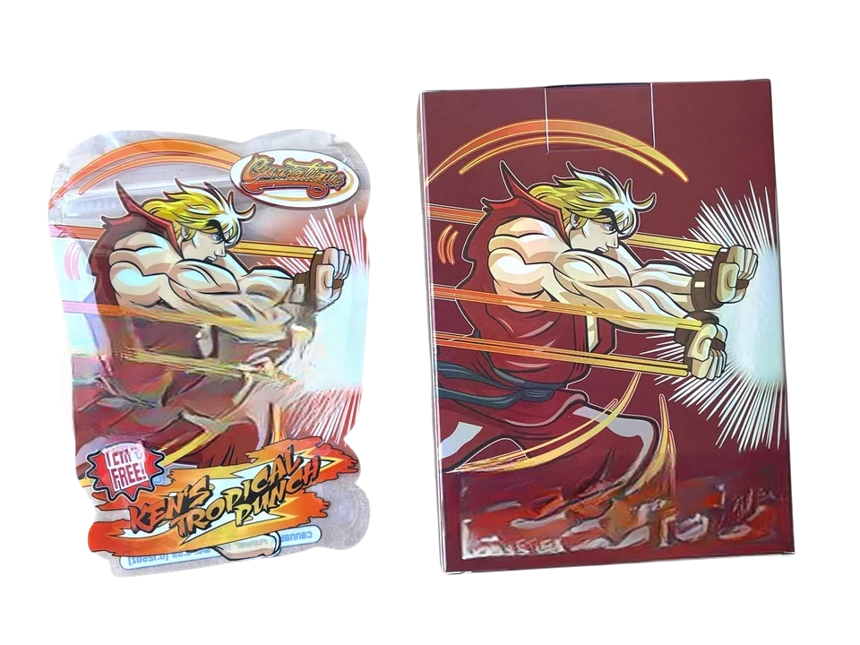 Cannatique Street Fighter Kens Tropical Punch Mylar Bags with Boxes 3.5g Box Packaging Transparent box and bag