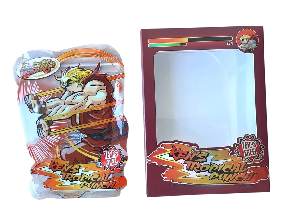 Cannatique Street Fighter Kens Tropical Punch Mylar Bags with Boxes 3.5g Box Packaging Transparent box and bag